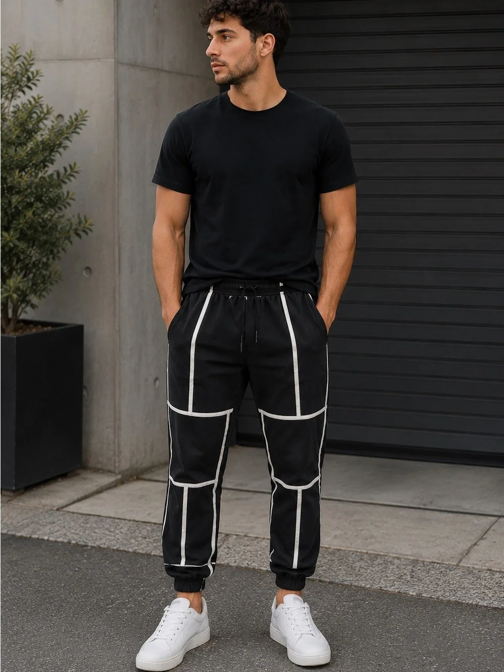 PrettyLittleThing Black Joggers with White Piping Detail